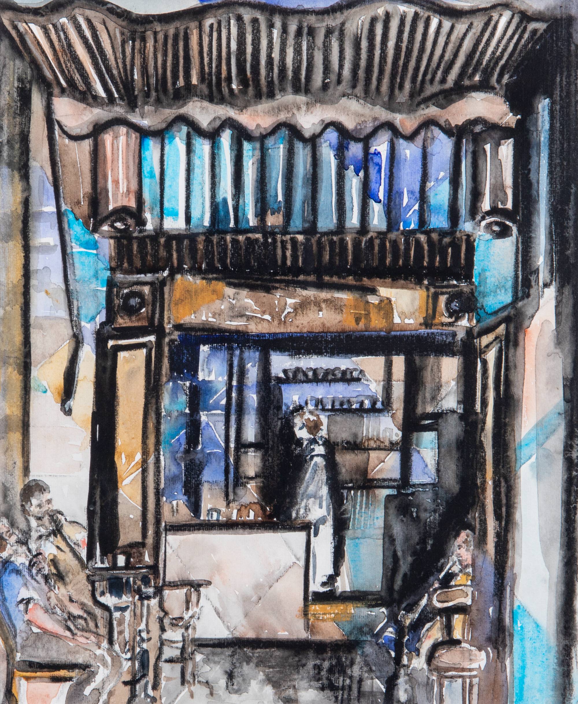 abstract painting of middle eastern shop vendor's stall